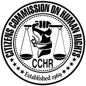 CCHR ORIGINAL LOGO white circle background_630px CCHR logo with hand and scales
